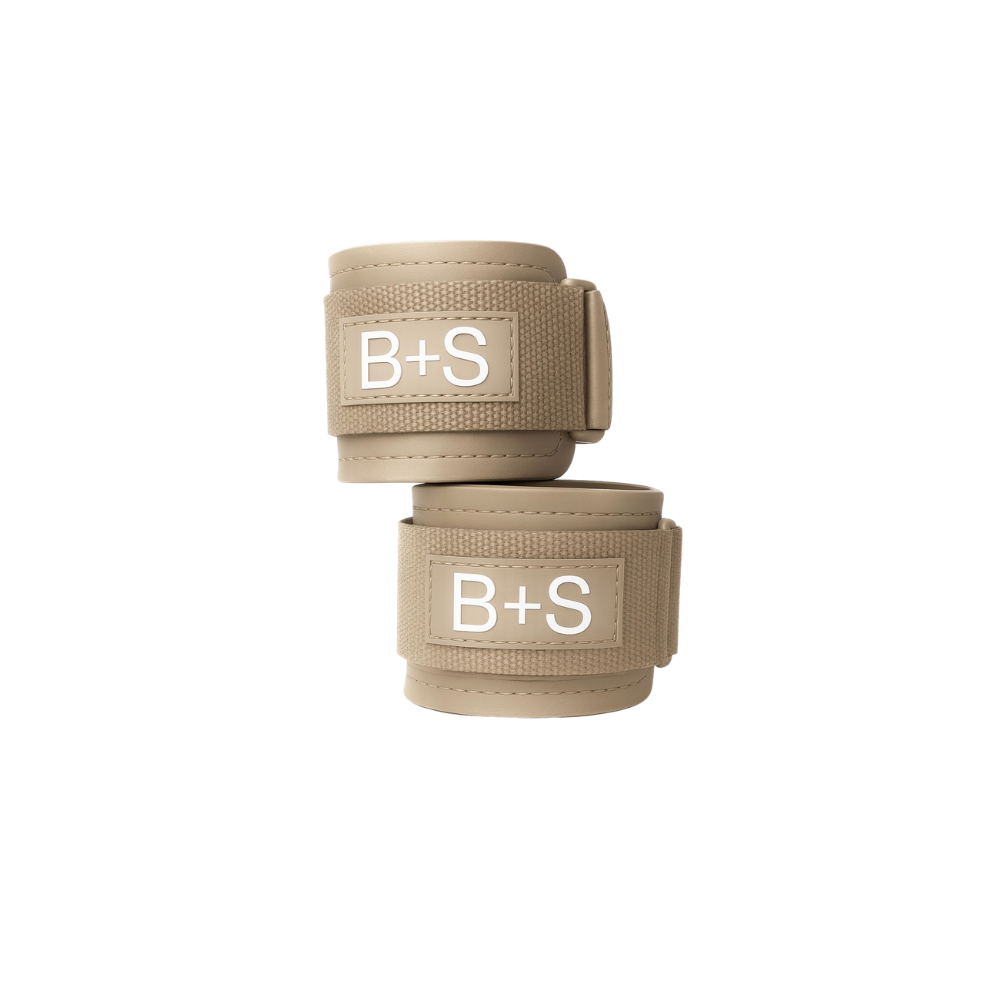 Beige ankle straps, front