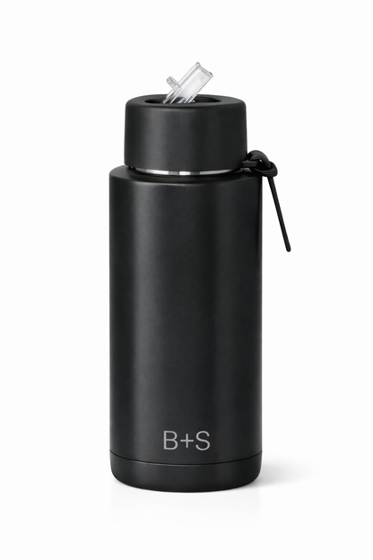 Black 1L stainless water bottle